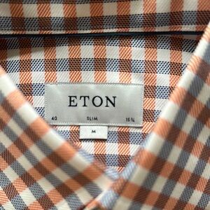ETON Men's Orange and Blue Checkered Shirt